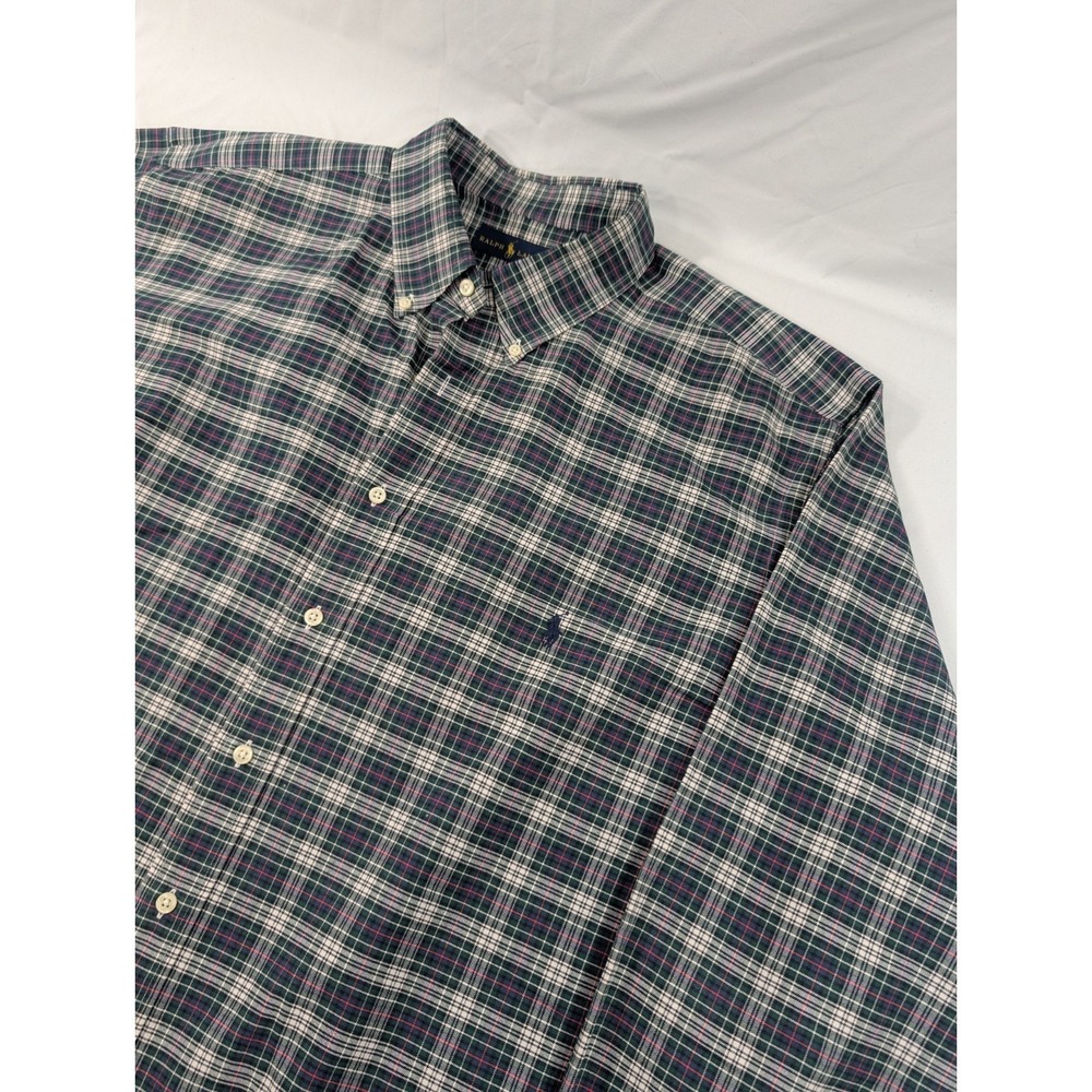 Polo Ralph Lauren Oxford‎ Shirt Men 2XB Blue White Plaid Flesh Pony Button Down